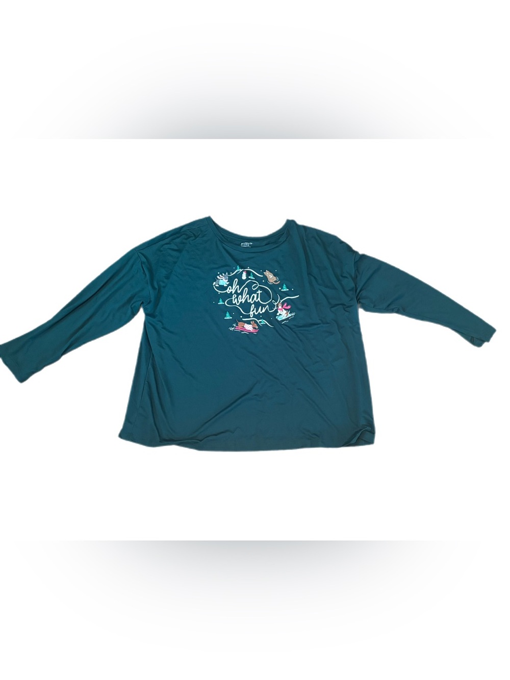 Joyspun XL 16-18 Holiday Pajama Top Urban Green Oh What Fun Long Sleeve Tee